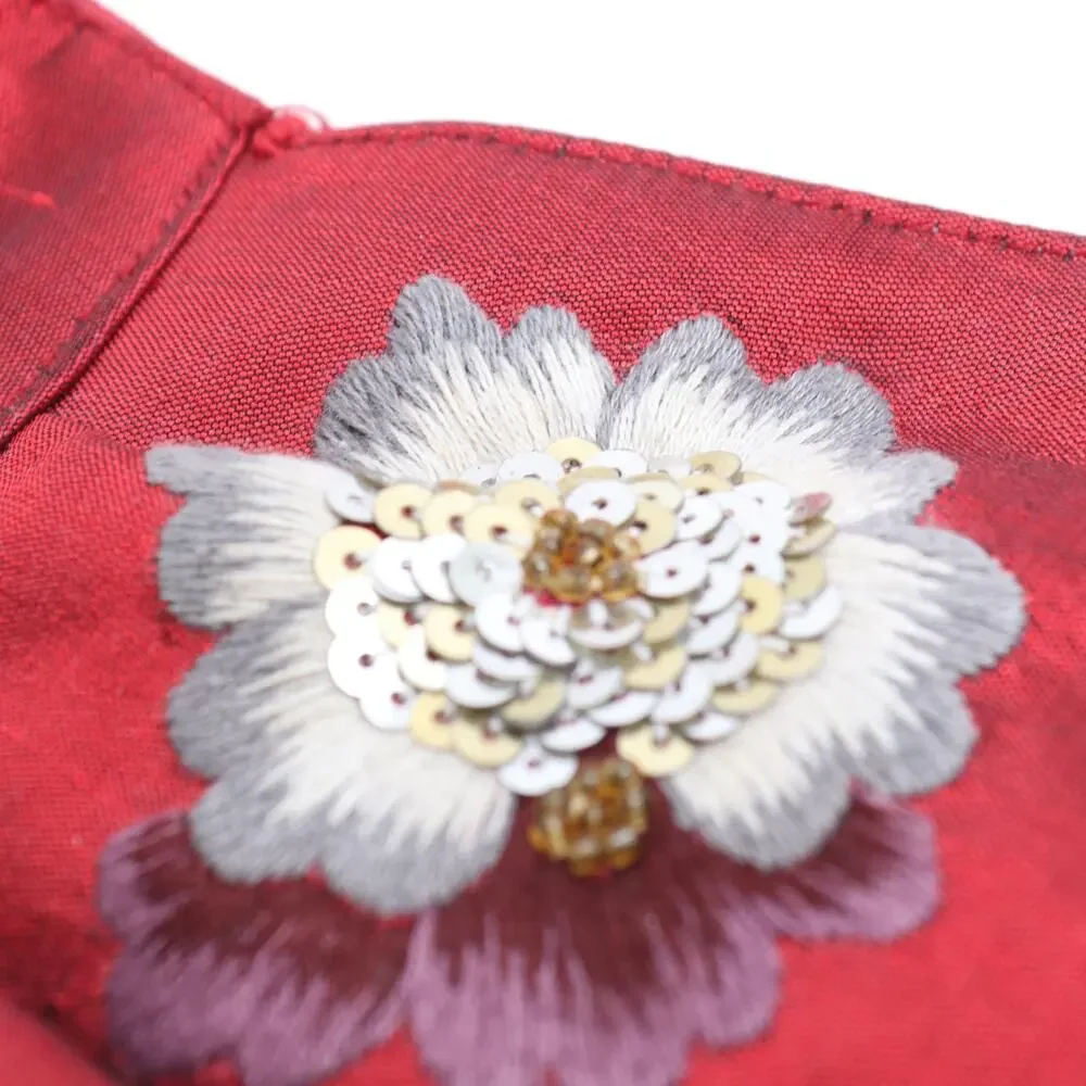 DV Evening Handbag S Red Floral Embroidered Sequin Beaded Purse Satchel Bag